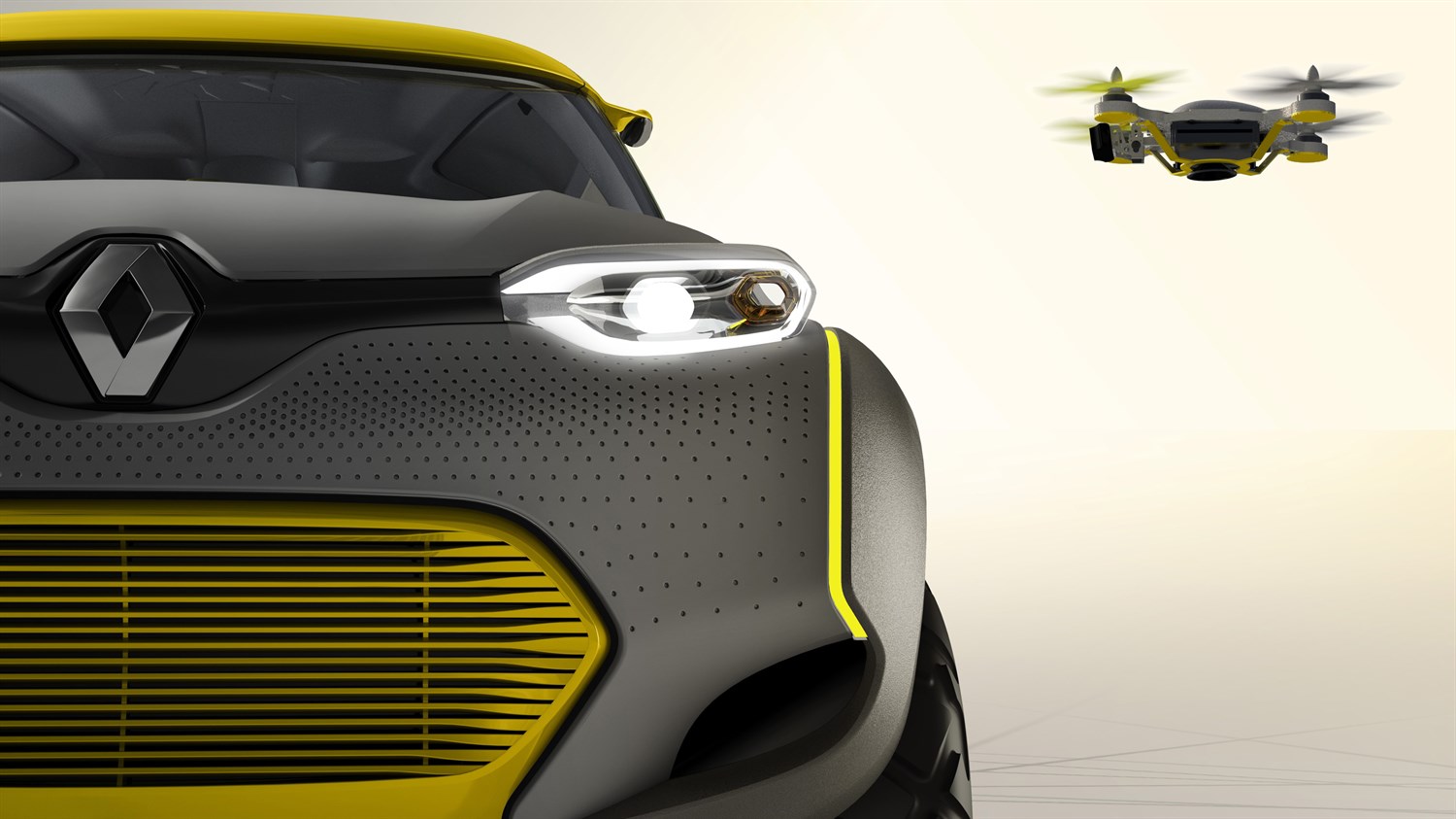 Renault KWID Concept - Вид автомобиля спереди с "летающим штурманом"